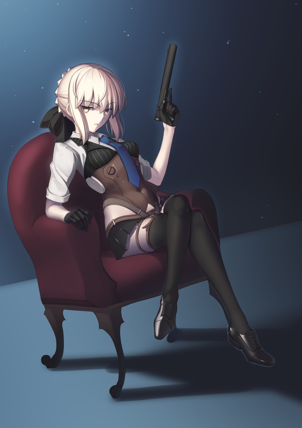 artoria_pendragon_(fate), artoria_pendragon_alter_(fate), boa_(4chan), fate/grand_order, fate/stay_night, gun, heels, thighhighs