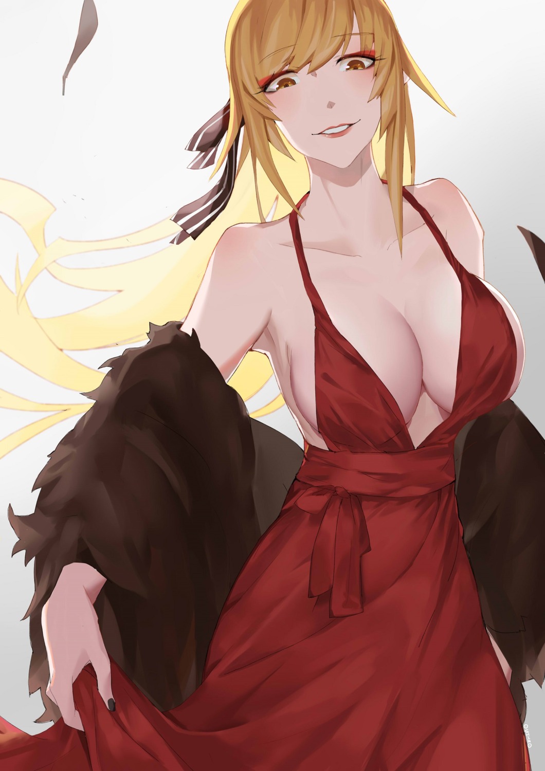 bakemonogatari, cleavage, dress, kissshot_acerolaorion_heartunderblade, monogatari_(series), no_bra, oshin0_(zheng)