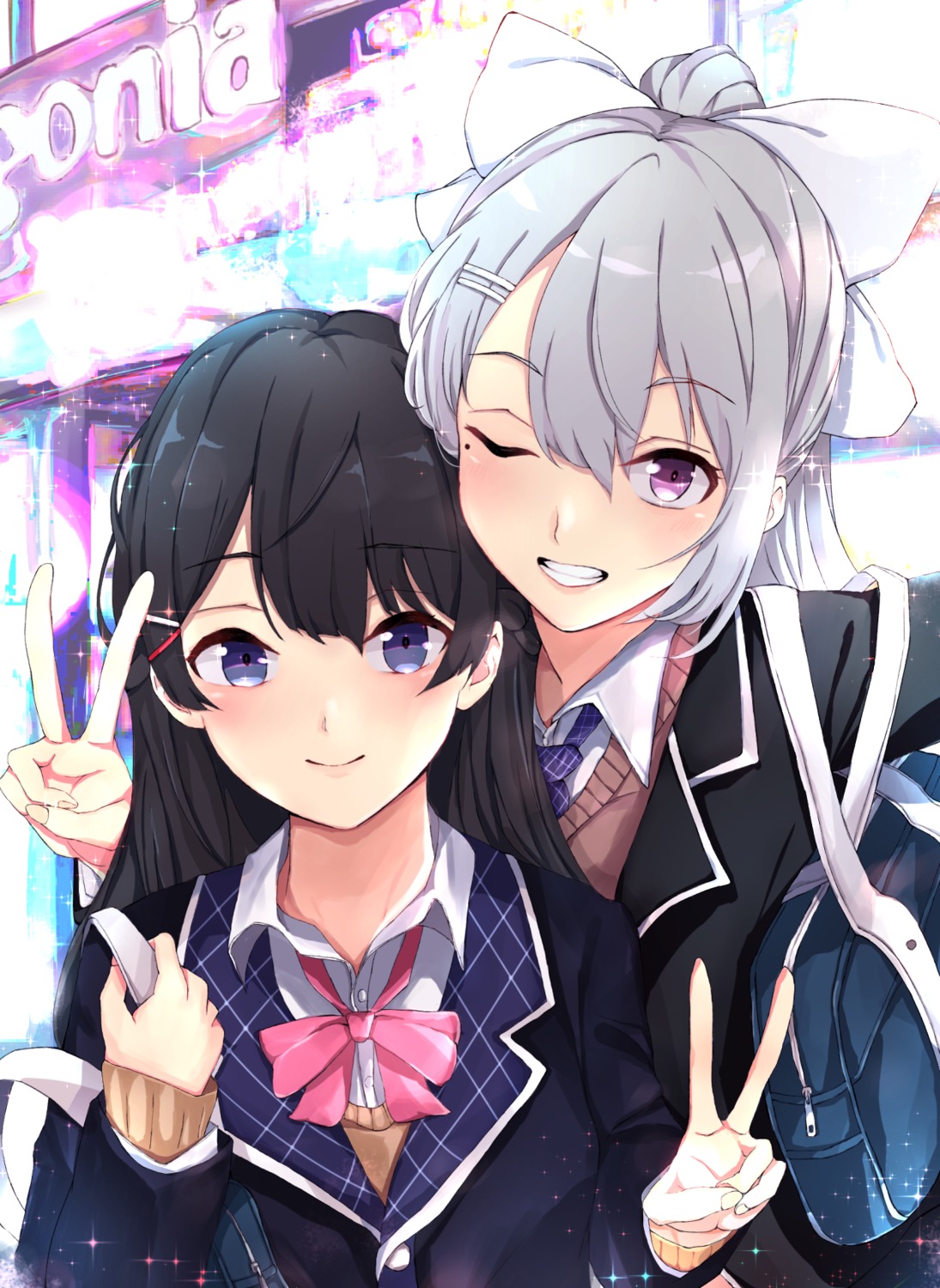 dodon_gadon, higuchi_kaede, nijisanji, seifuku, sweater, tsukino_mito