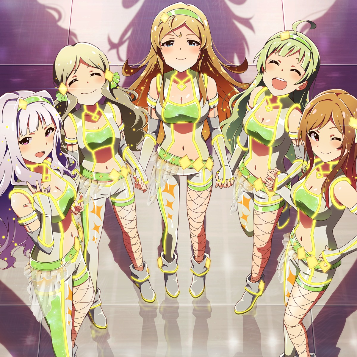 cleavage, digital_version, disc_cover, fishnets, handa_roco, momose_rio, shijou_takane, shimabara_elena