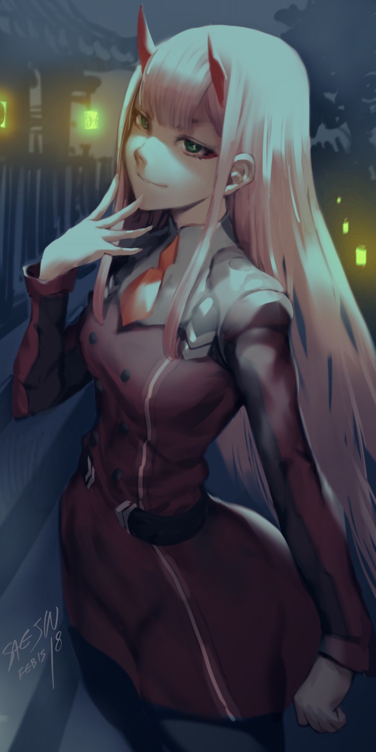 darling_in_the_franxx, horns, pantyhose, saejin_oh, uniform, zero_two_(darling_in_the_franxx)