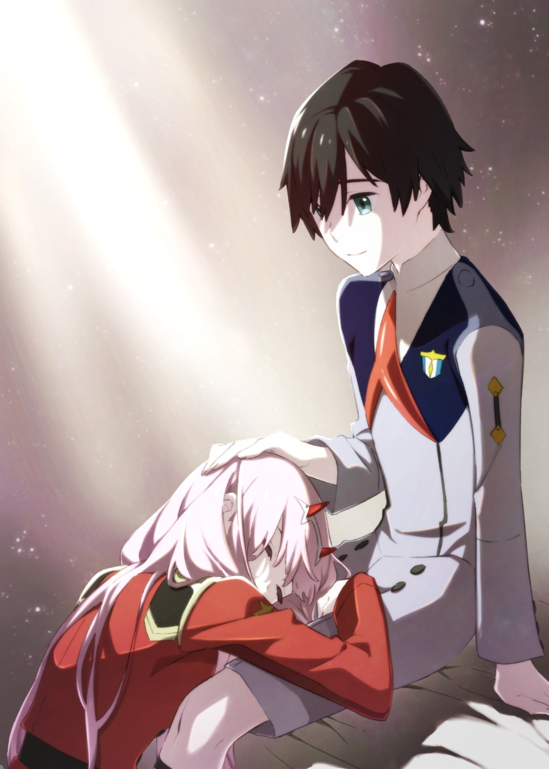 darling_in_the_franxx, hiro_(darling_in_the_franxx), horns, leje39, uniform, zero_two_(darling_in_the_franxx)