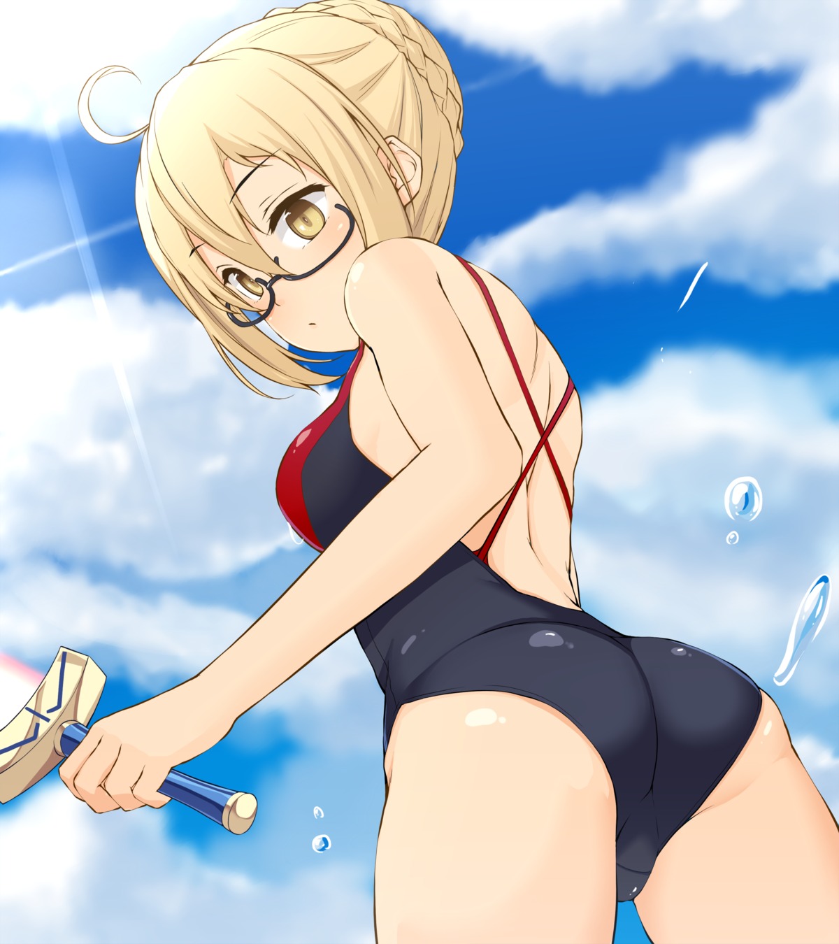 ass, fate/grand_order, heroine_x_alter, kitsunerider, megane, swimsuits, sword, wet
