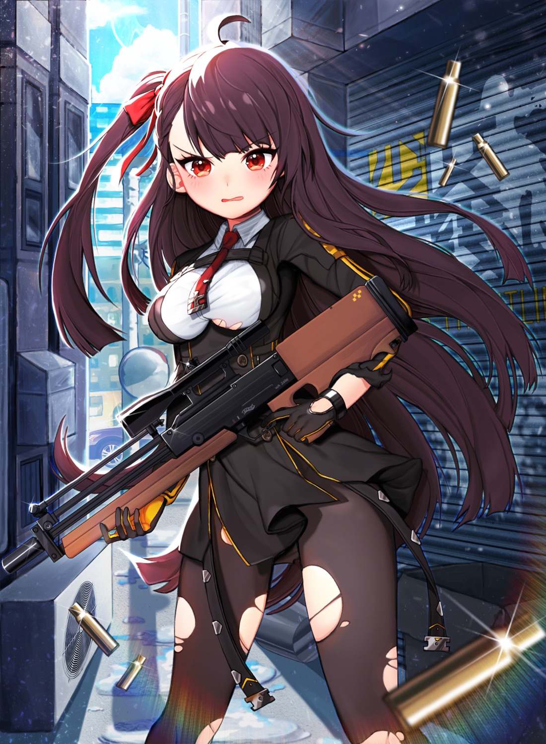 girls_frontline, gun, kuang1104, pantyhose, torn_clothes, uniform, wa2000_(girls_frontline)