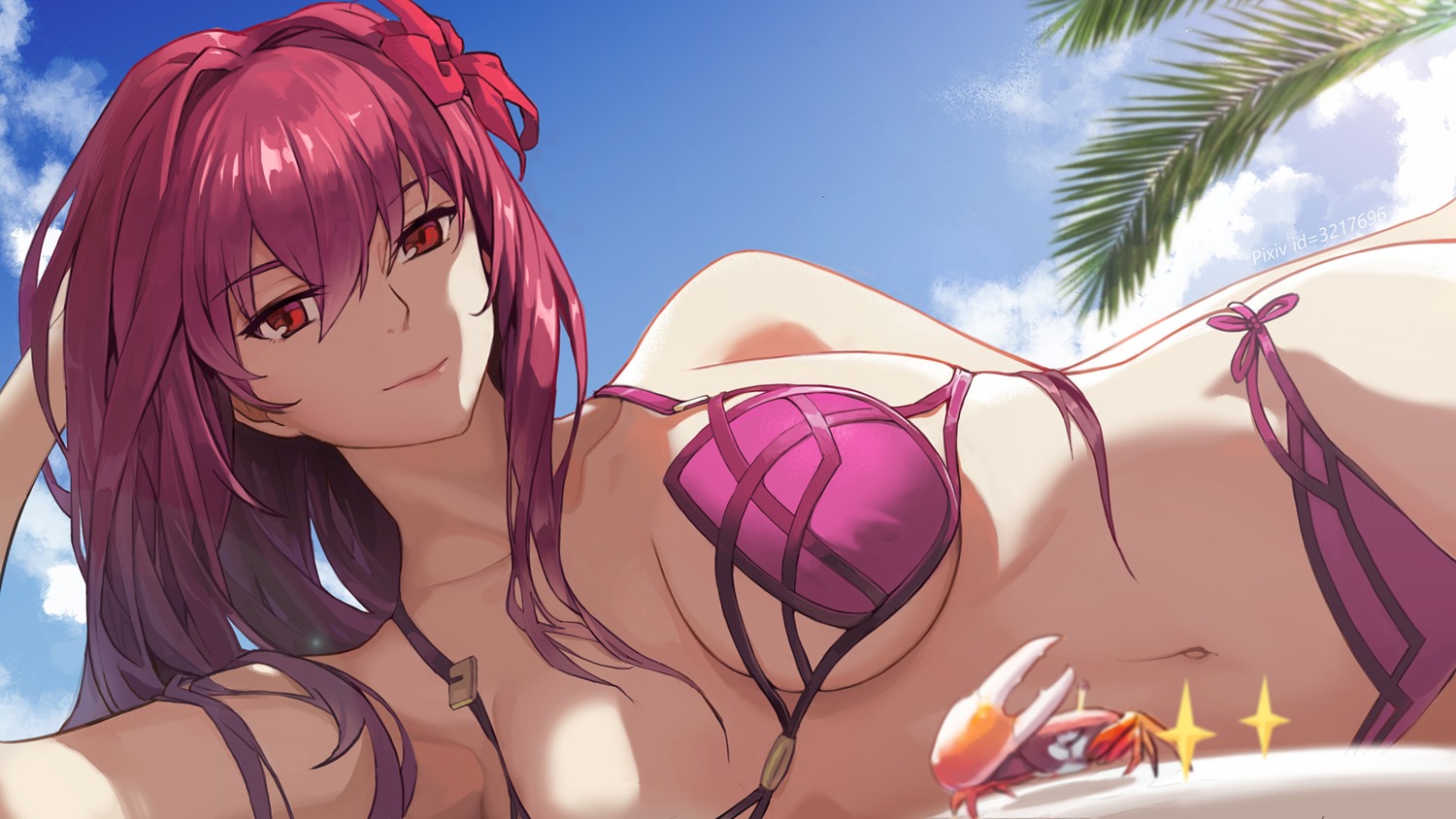 bikini, cleavage, fate/grand_order, linzhong_de_xiongbaobao, scathach_(fate), swimsuits, underboob