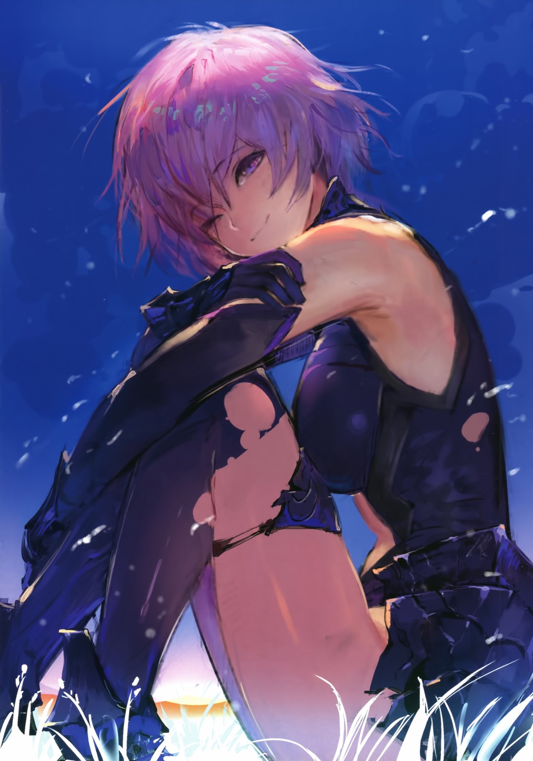 armor, fate/grand_order, kureta, mash_kyrielight, thighhighs, torn_clothes
