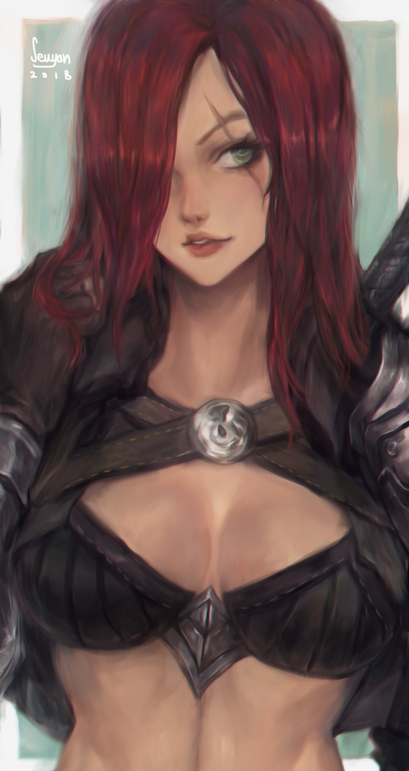 armor, bikini_top, cleavage, katarina_du_couteau, league_of_legends, seuyan, swimsuits