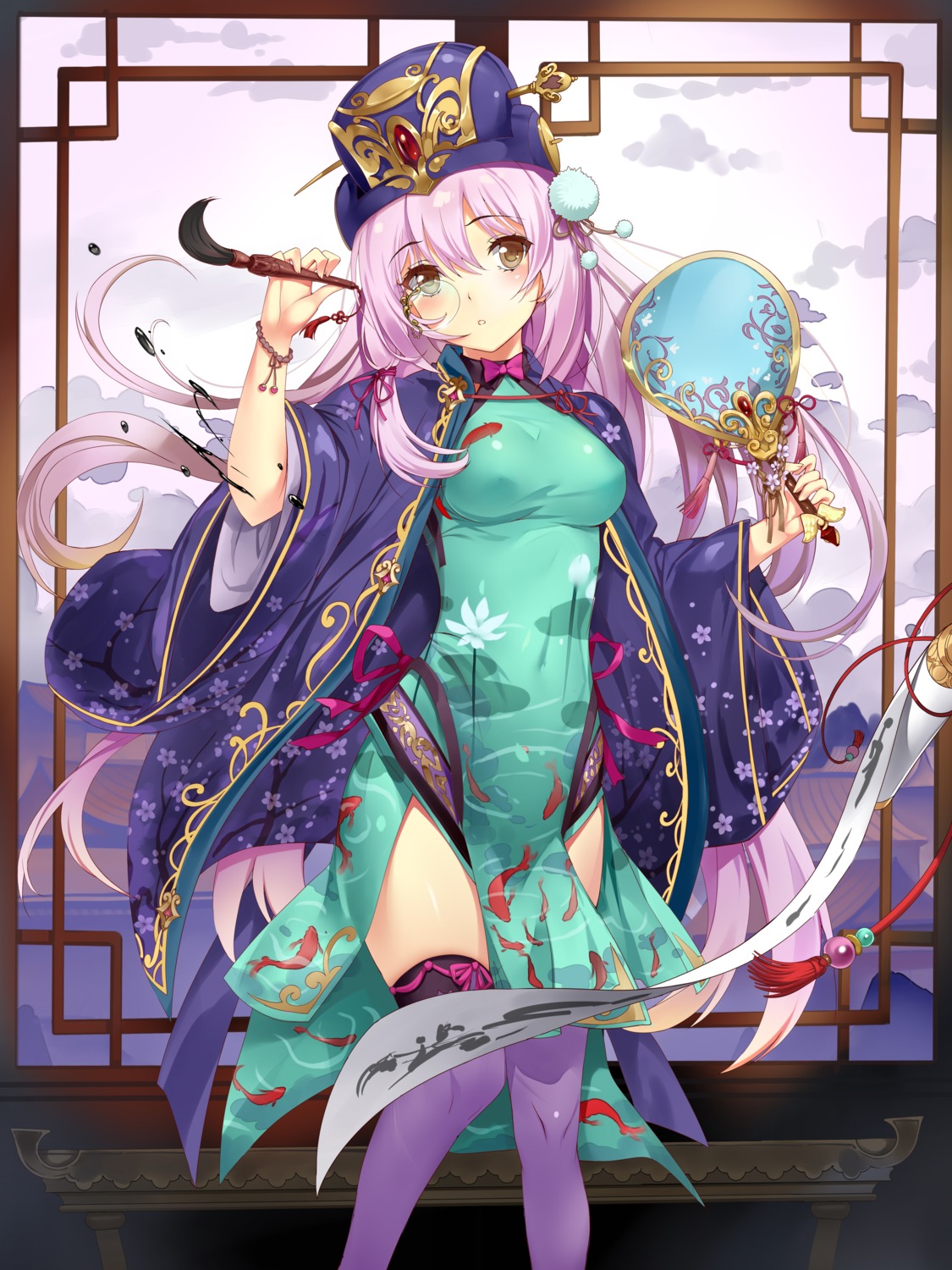 chinadress, megane, romance_sangoku, tagme, thighhighs