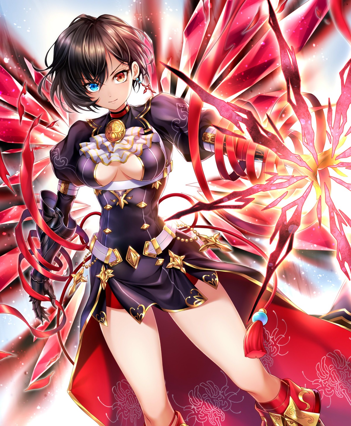 aisha_(shironeko_project), armor, heterochromia, nasaniliu, no_bra, shironeko_project