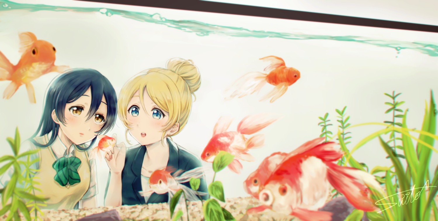 ayase_eli, business_suit, love_live!, love_live!_(series), seifuku, sonoda_umi, suito, sweater