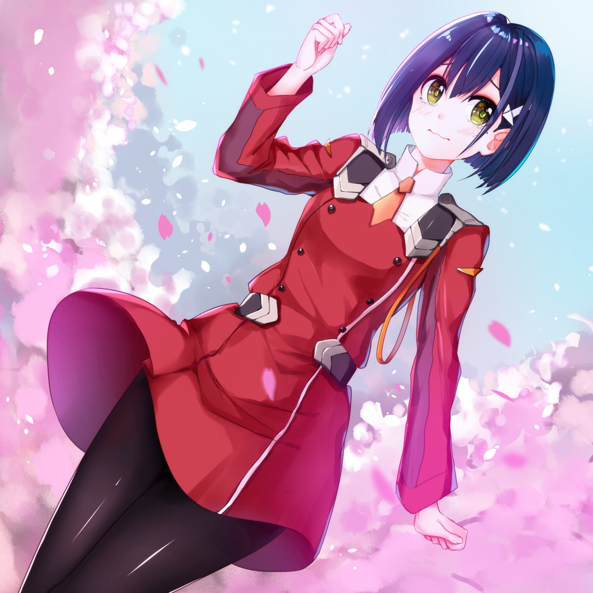 cosplay, darling_in_the_franxx, ichigo_(darling_in_the_franxx), mahou_shounen, pantyhose, skirt_lift, uniform, zero_two_(darling_in_the_franxx)