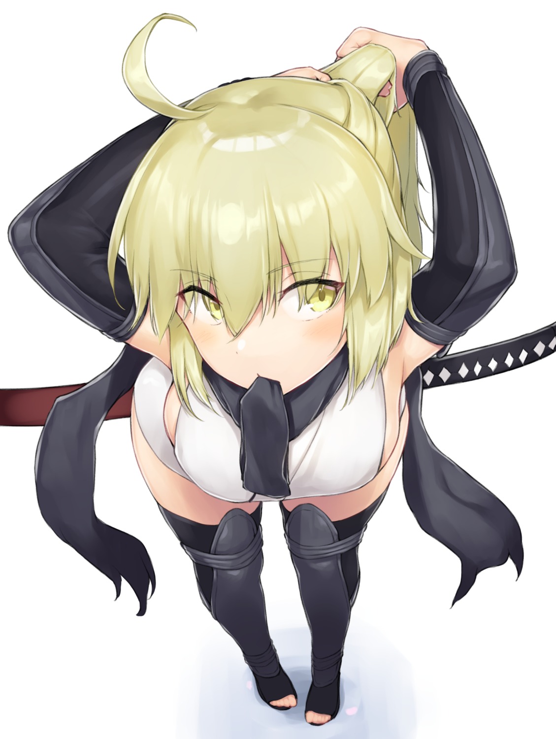 dabuki, fate/grand_order, japanese_clothes, okita_souji_(fate), sword, thighhighs