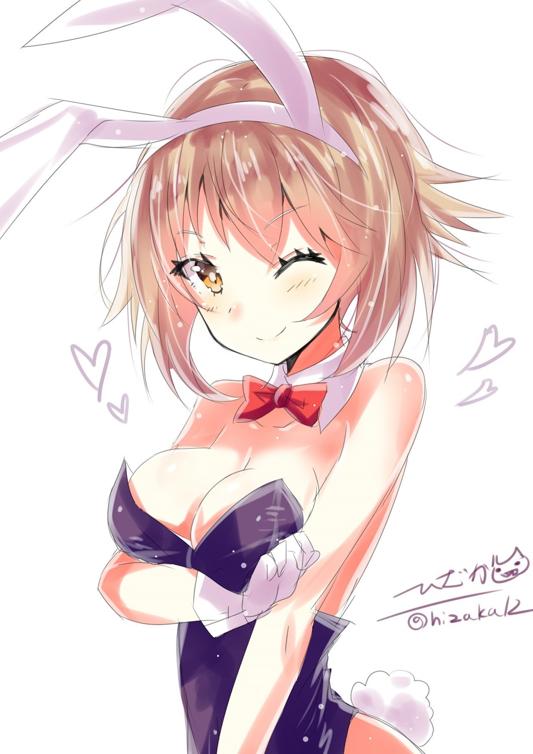 animal_ears, breast_hold, bunny_ears, bunny_girl, cleavage, hizaka, kantai_collection, mutsu_(kancolle)