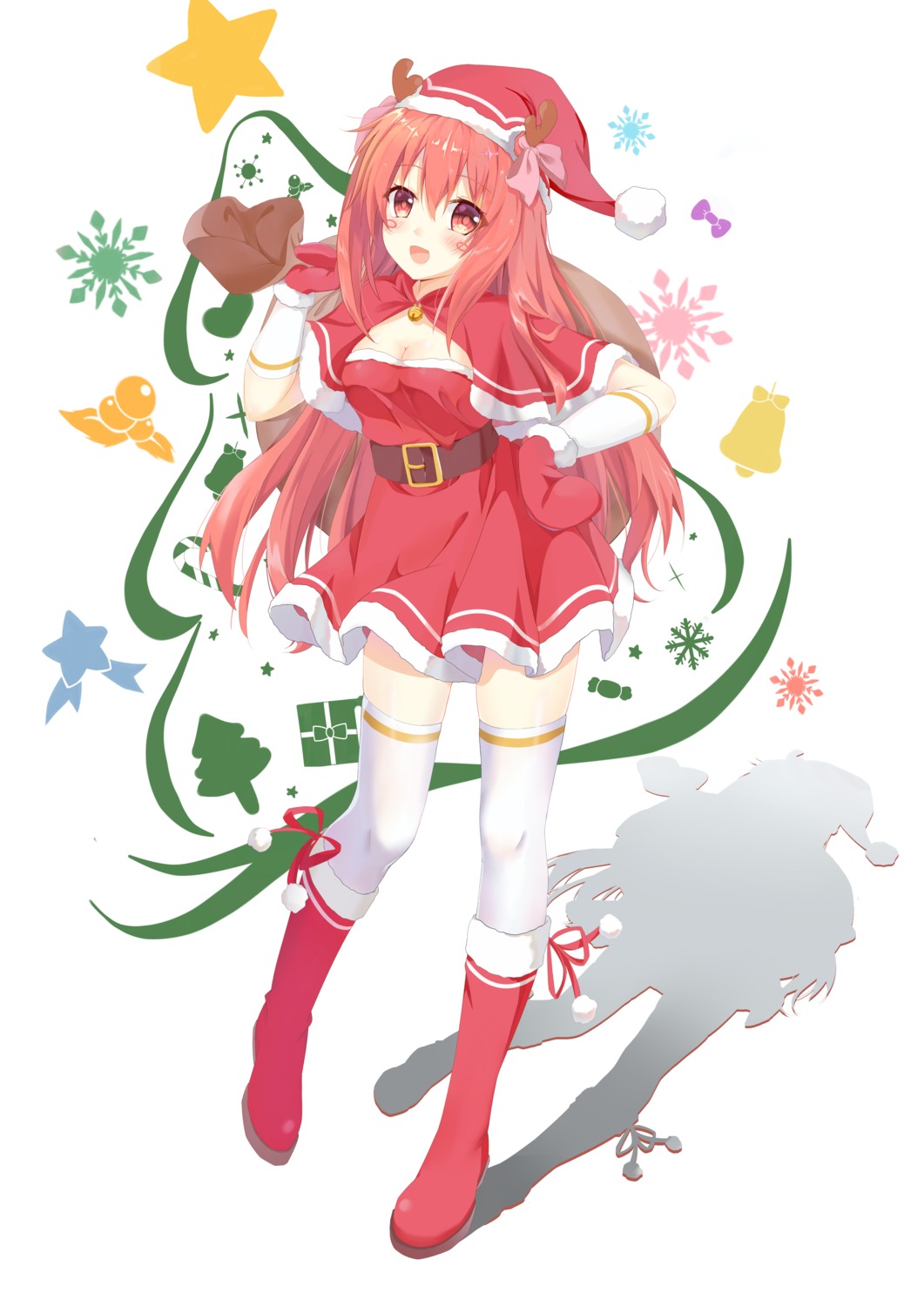 cannian_dada, christmas, cleavage, dress, horns, thighhighs