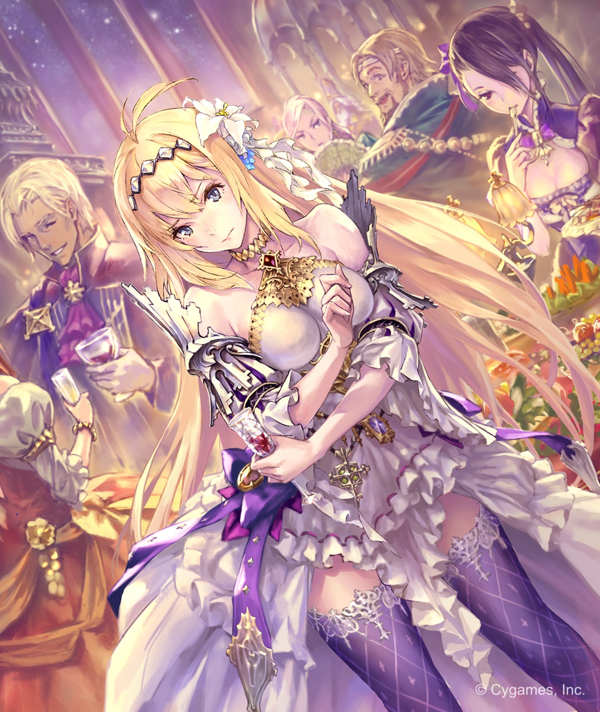 armor, cleavage, dress, granblue_fantasy, hisakata_souji, jeanne_d'arc, jeanne_d'arc_(granblue_fantasy), thighhighs