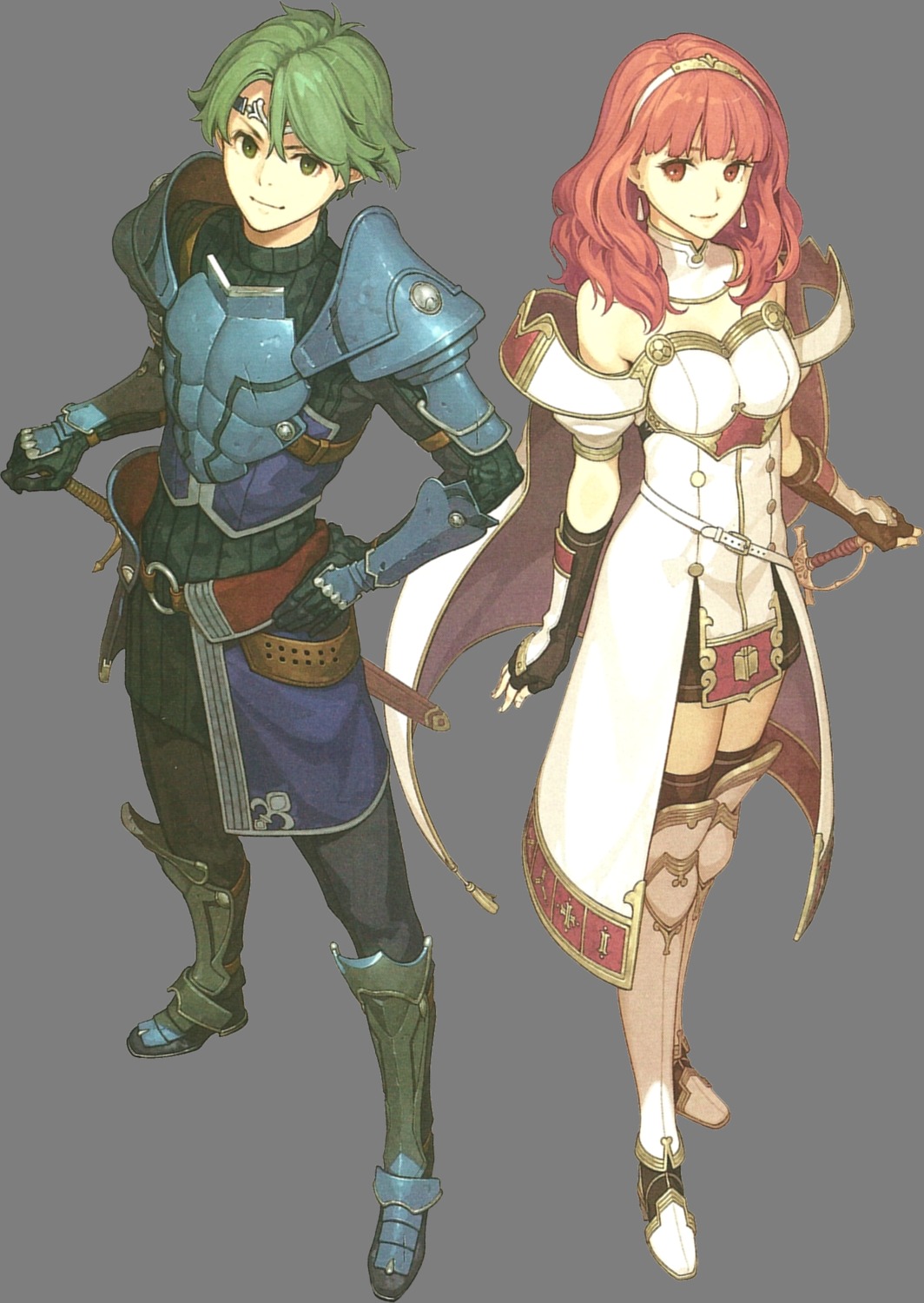 alm_(fire_emblem), armor, celica_(fire_emblem), fire_emblem, fire_emblem_echoes, hidari, nintendo, sword, thighhighs, transparent_png