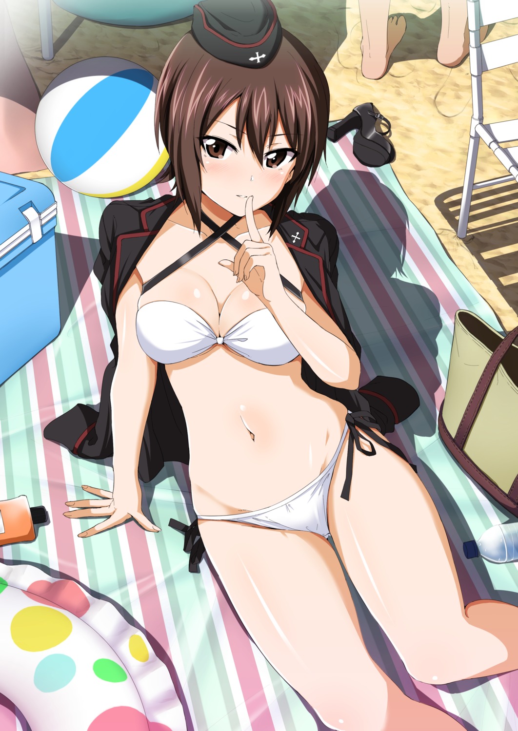 amagasa_ikuta, bikini, cleavage, girls_und_panzer, nishizumi_maho, swimsuits, uniform