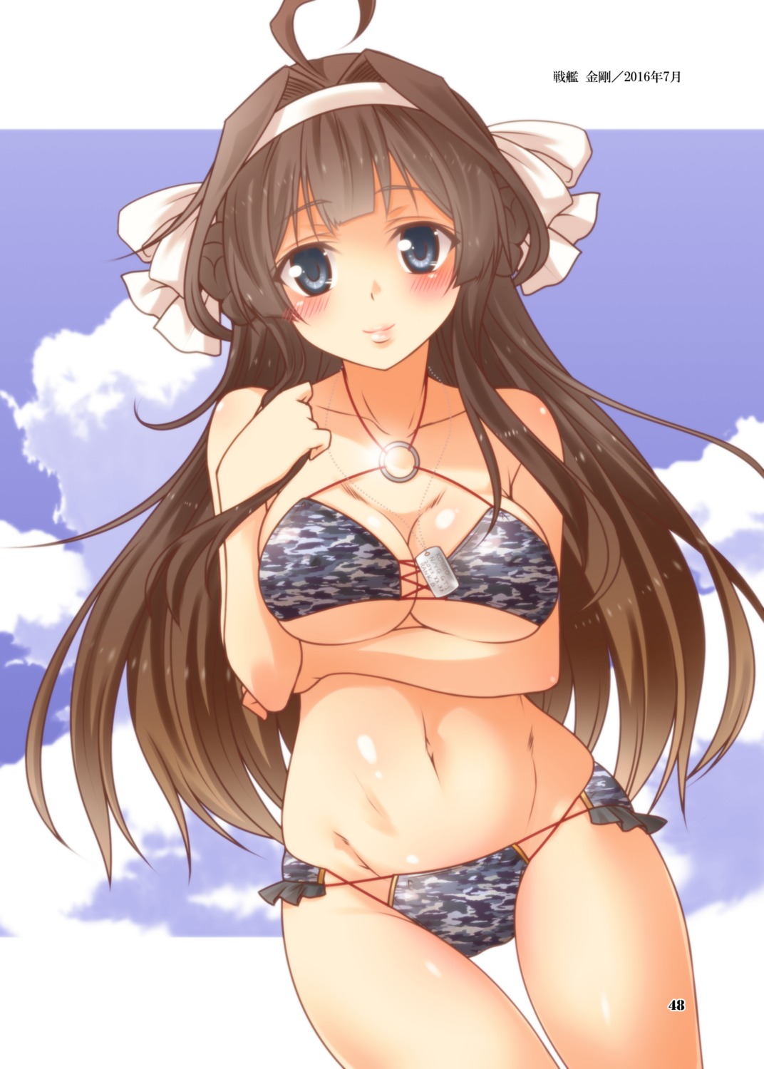 bikini, breast_hold, cleavage, kantai_collection, kongou_(kancolle), swimsuits, underboob, yua_(checkmate)