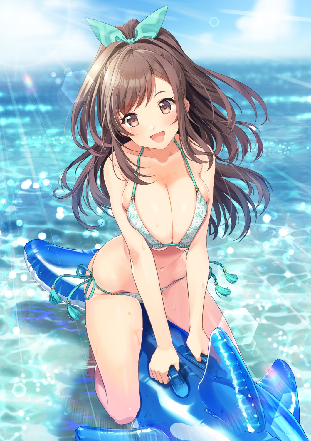 bikini, breast_hold, cleavage, joey_koguma, swimsuits, the_idolm@ster, the_idolm@ster_shiny_colors, tsukioka_kogane, underboob, wet