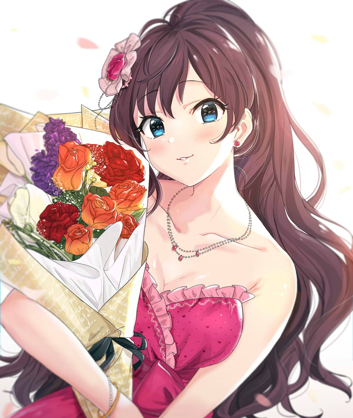 cleavage, dress, ichinose_shiki, the_idolm@ster, the_idolm@ster_cinderella_girls, tomato_omurice_melon