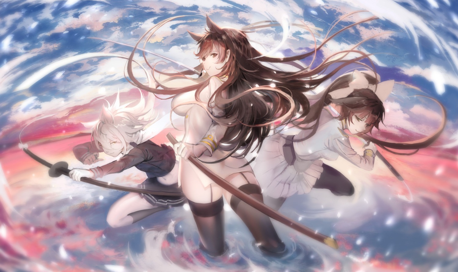 animal_ears, atago_(azur_lane), azur_lane, maya_(azur_lane), pantyhose, sa'yuki, seifuku, stockings
