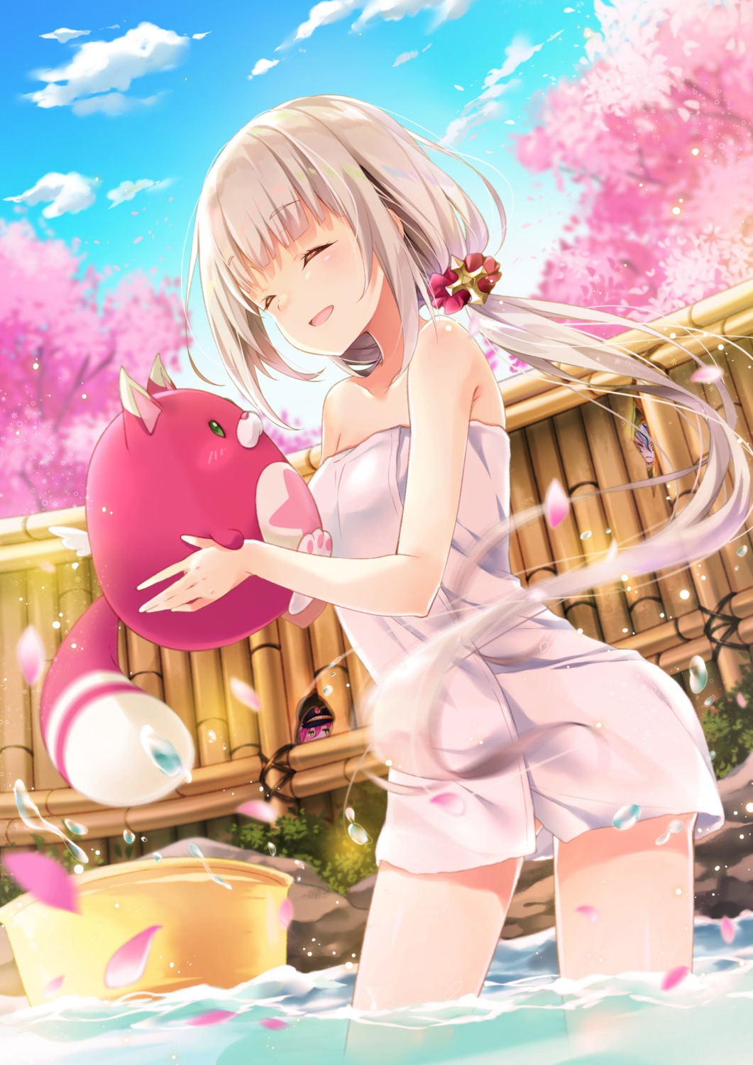 mocha_(naturefour), onsen, rouche_(shironeko_project), shironeko_project, towel, wet