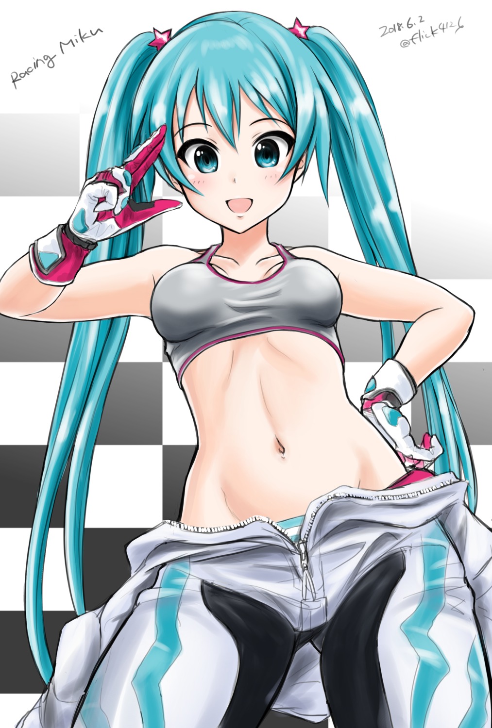 bodysuit, bra, flick_(sal23), hatsune_miku, pantsu, racing_miku, shimapan, vocaloid