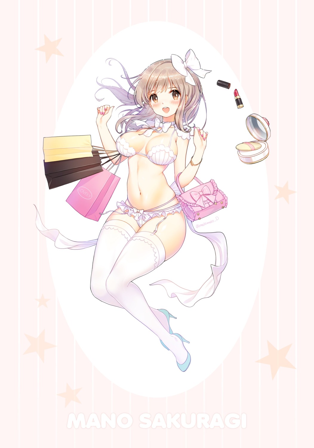 bra, cleavage, melo_(meromero), pantsu, sakuragi_mano, stockings, the_idolm@ster, the_idolm@ster_shiny_colors, thighhighs