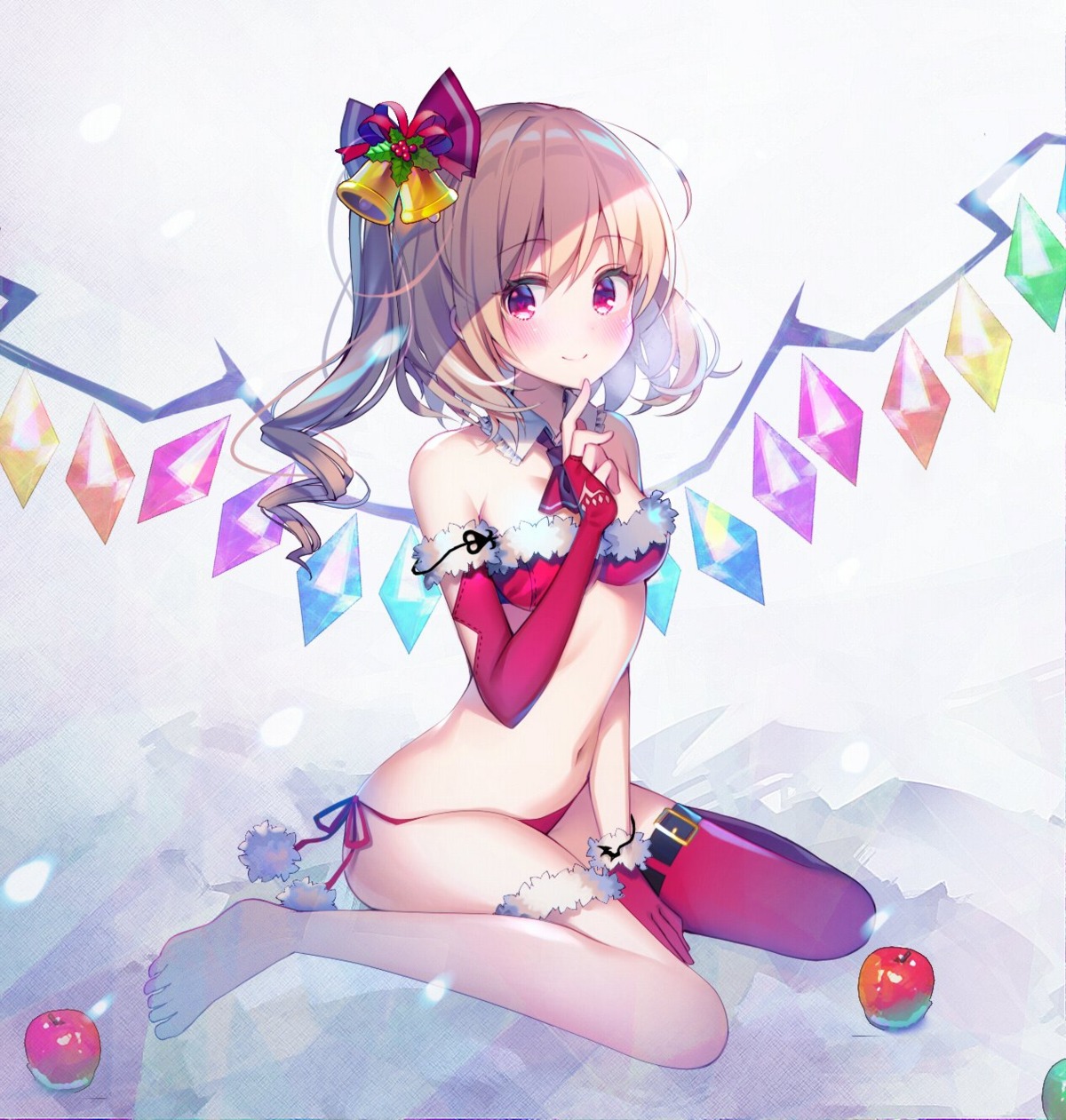 bikini, christmas, flandre_scarlet, garter, koto_seori, swimsuits, thighhighs, touhou, wings
