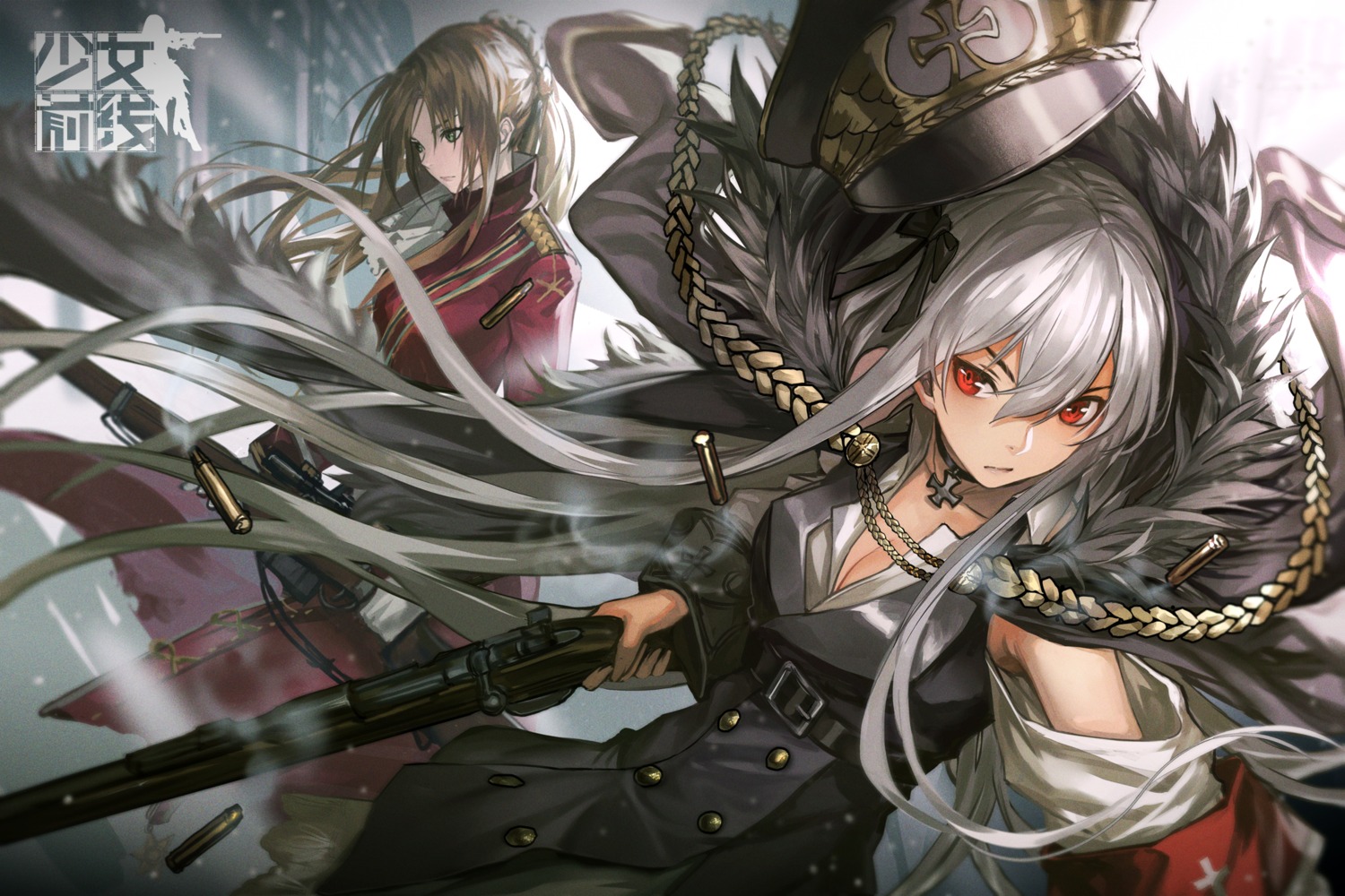 cleavage, girls_frontline, gun, infukun, kar98k_(girls_frontline), lee-enfield_(girls_frontline), uniform