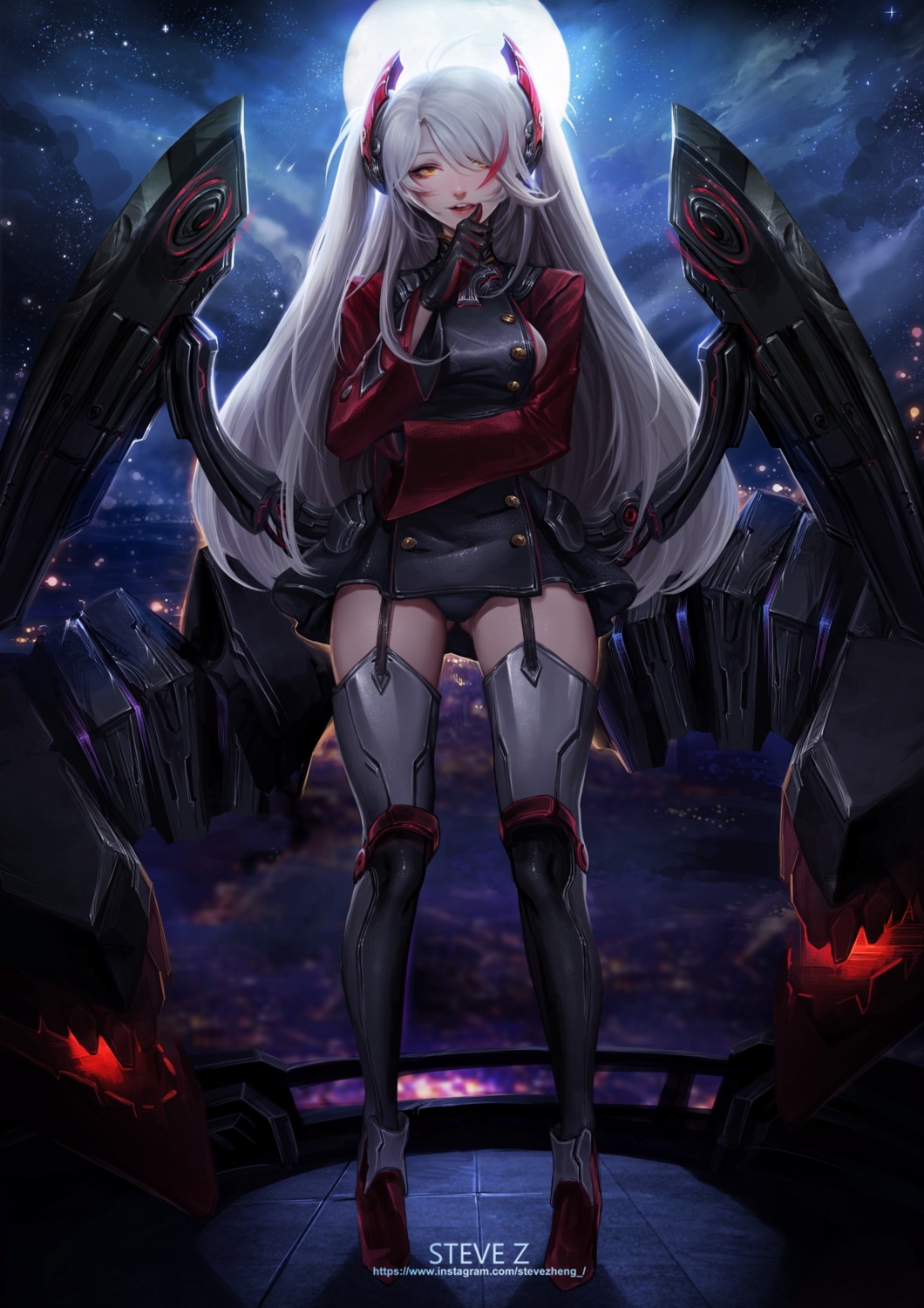 azur_lane, official_watermark, pantsu, prinz_eugen_(azur_lane), steve_zheng, stockings, thighhighs, uniform
