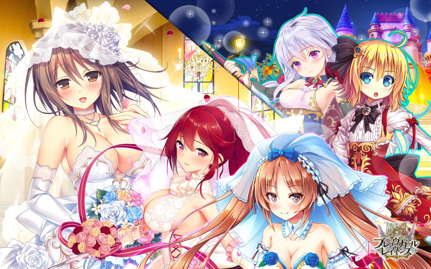 akashio, brave_girl_ravens, cleavage, dress, f-cla, sorai_shinya, wallpaper, wedding_dress