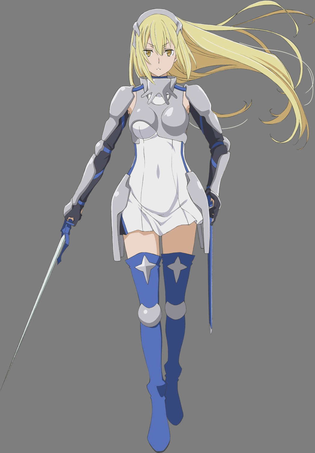 aiz_wallenstein, armor, dress, dungeon_ni_deai_wo_motomeru_no_wa_machigatteiru_darou_ka, sword, thighhighs, transparent_png