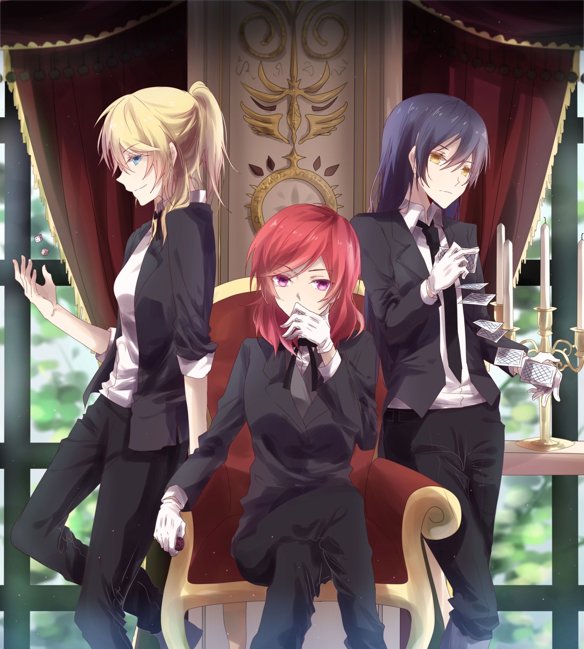 ayase_eli, business_suit, crossdress, love_live!, love_live!_(series), nishikino_maki, sonoda_umi, walluku