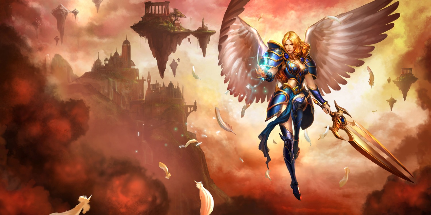 armor, cleavage, heels, kayle, league_of_legends, sword, tagme, thighhighs