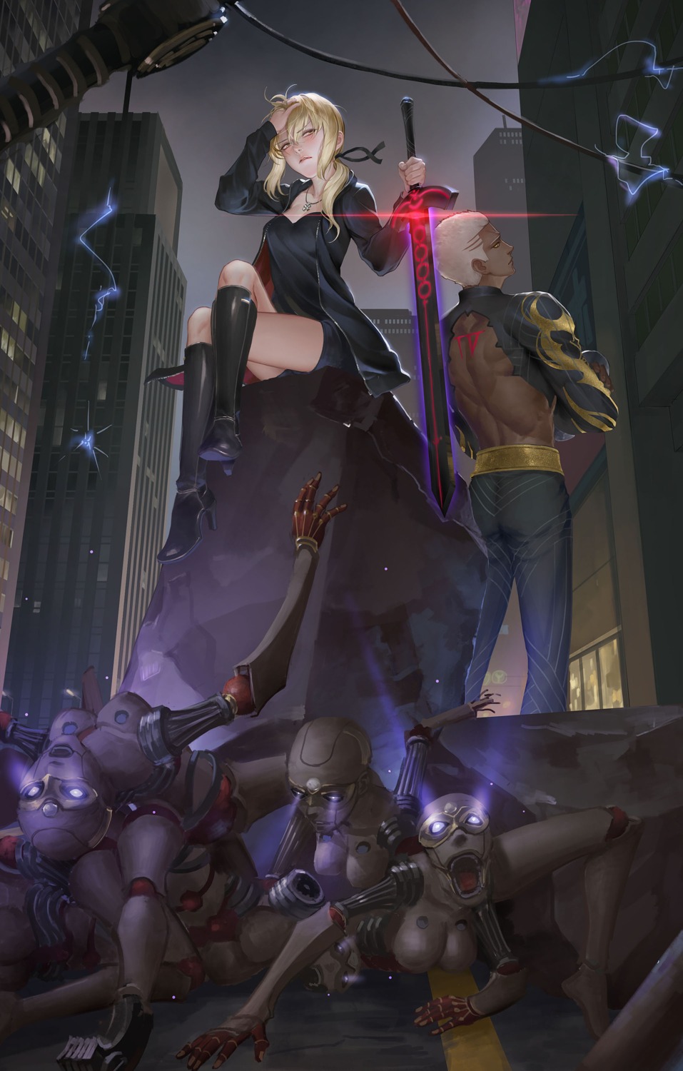 artoria_pendragon_(fate), artoria_pendragon_alter_(fate), emiya_alter, fate/grand_order, heels, mecha, renyu1012, sword