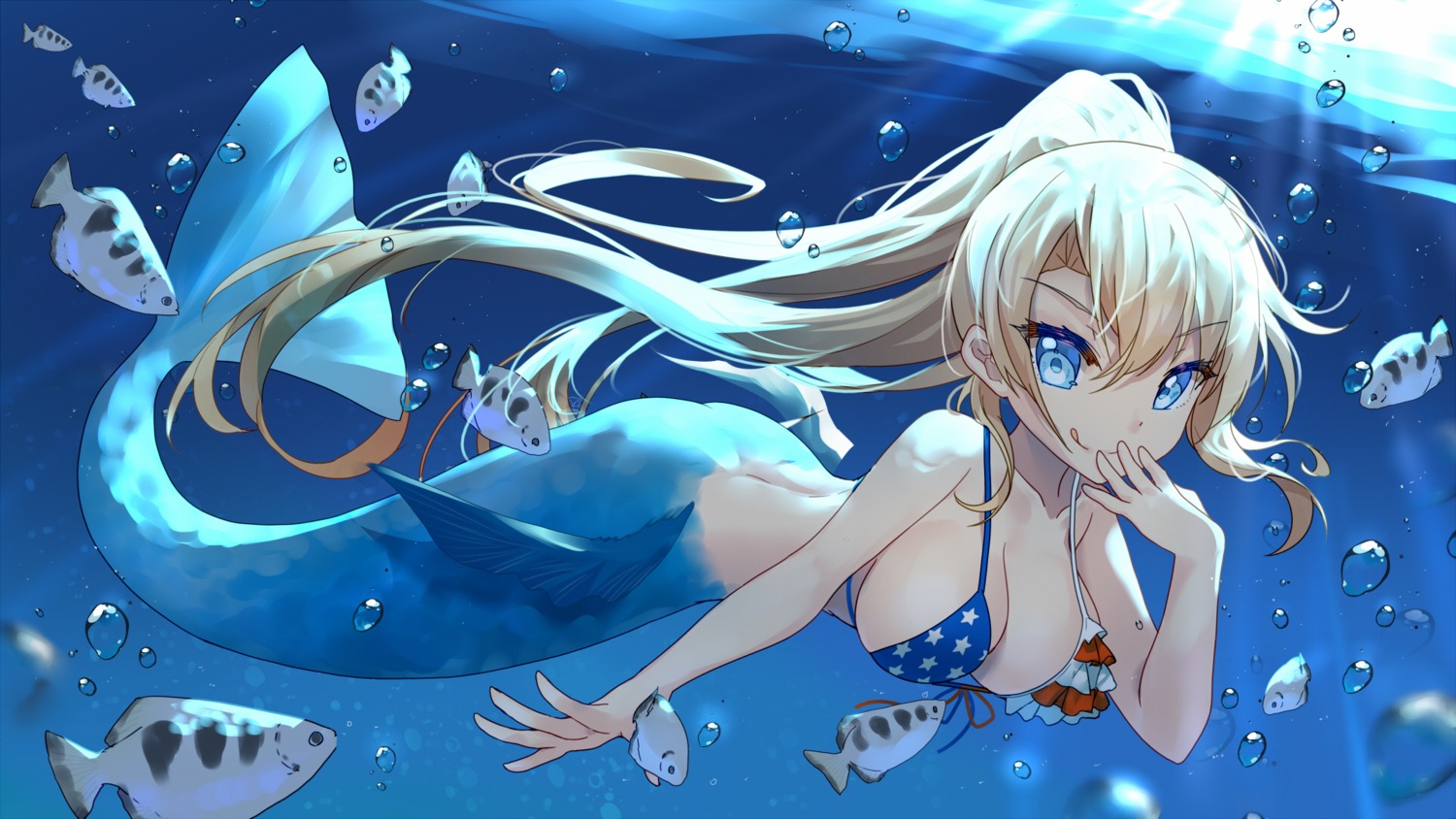 archerfish_(zhanjianshaonv), bikini_top, bison_cangshu, mermaid, monster_girl, swimsuits, tail, zhanjianshaonv