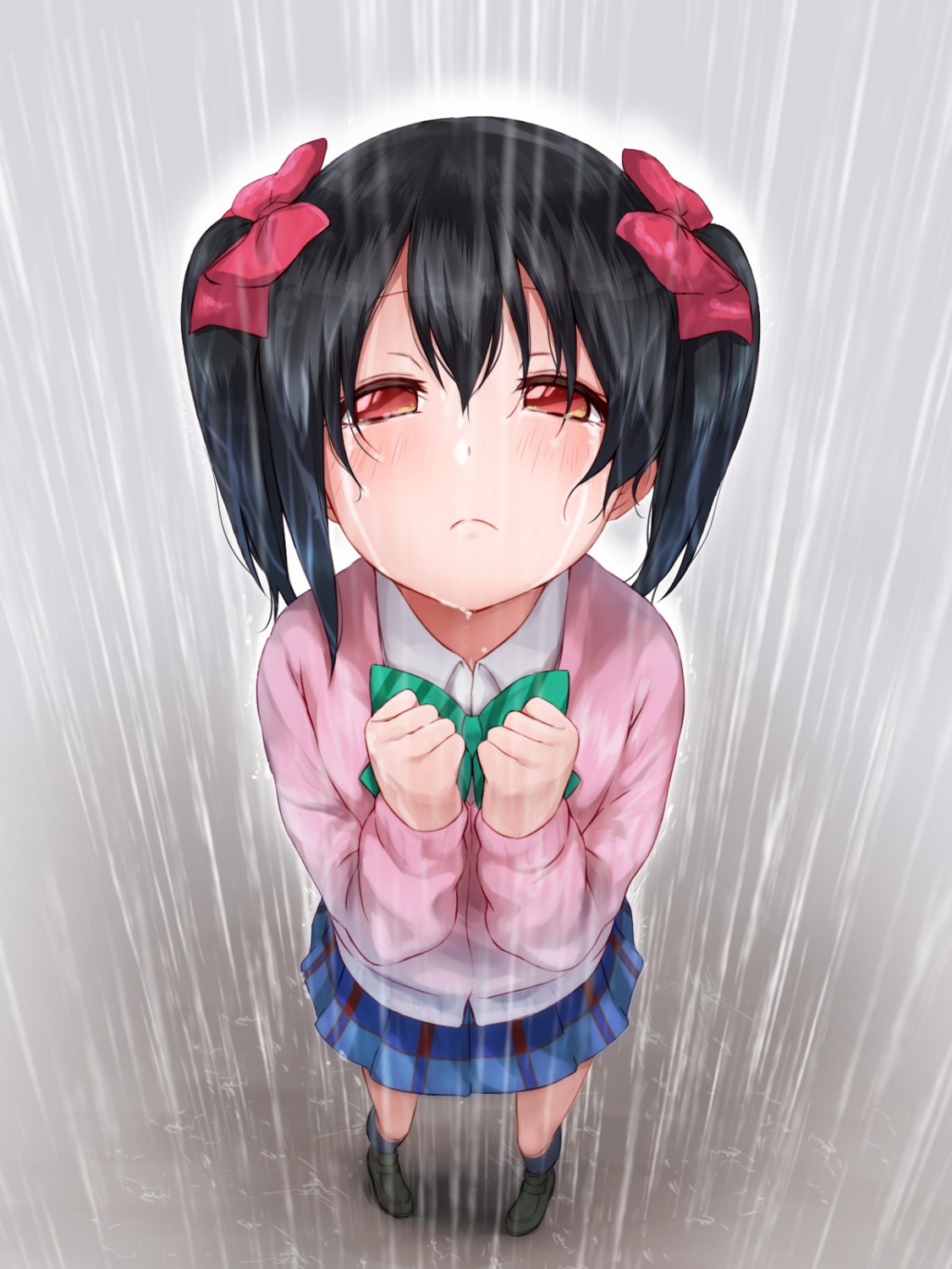 breast_hold, hitotsuki_no_yagi, love_live!, love_live!_(series), seifuku, sweater, wet_clothes, yazawa_nico