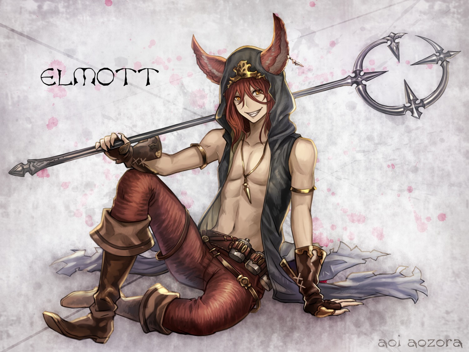 animal_ears, elmott_(granblue_fantasy), granblue_fantasy, male, open_shirt, pointy_ears, yusunoinu