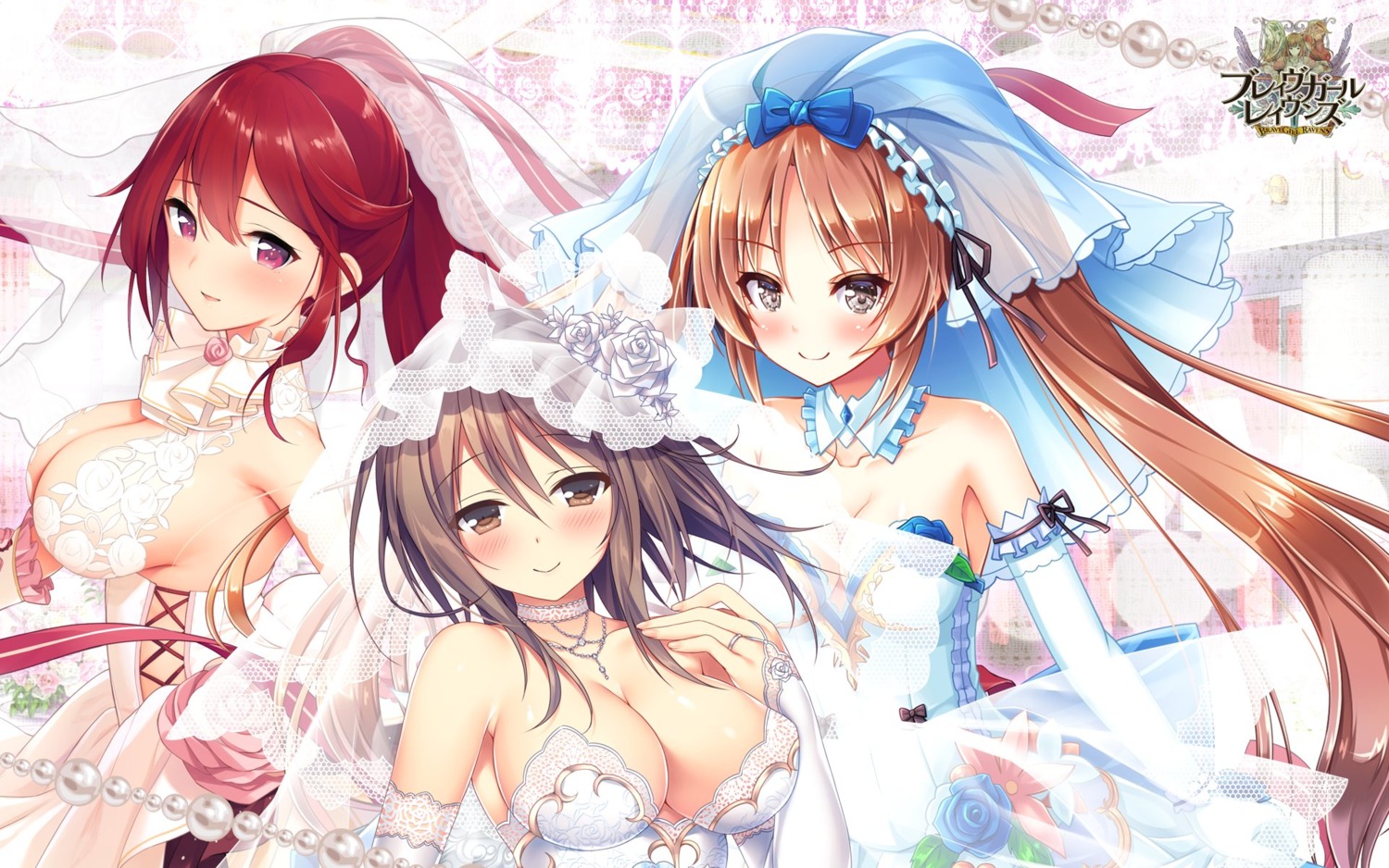 akashio, brave_girl_ravens, cleavage, dress, f-cla, no_bra, see_through, sorai_shinya, wallpaper, wedding_dress
