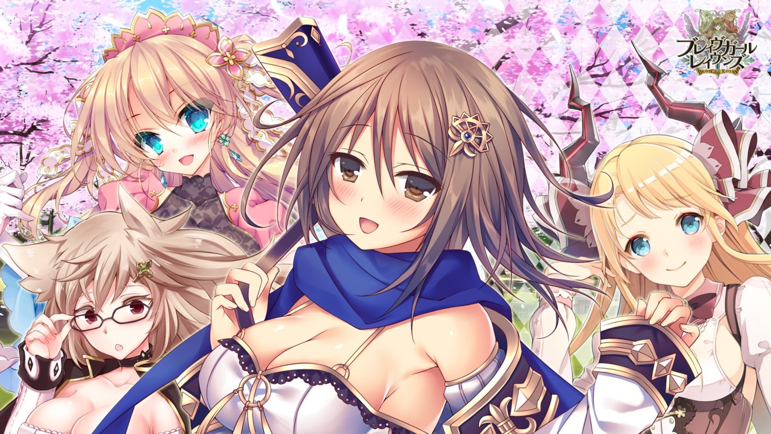 animal_ears, armor, brave_girl_ravens, cleavage, horns, megane, satsuki_misuzu, shugami