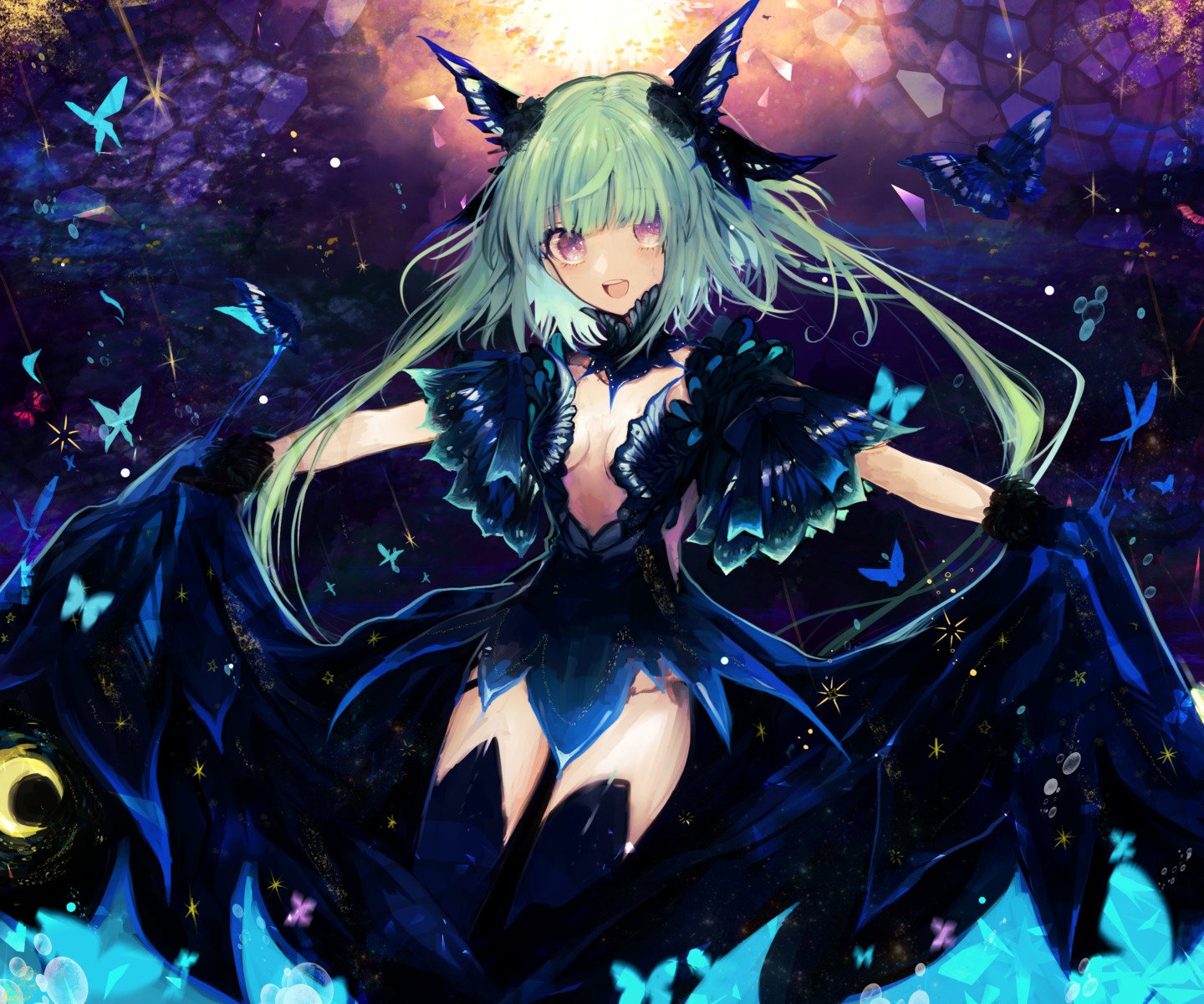 cleavage, daimaou_ruaeru, no_bra, thighhighs