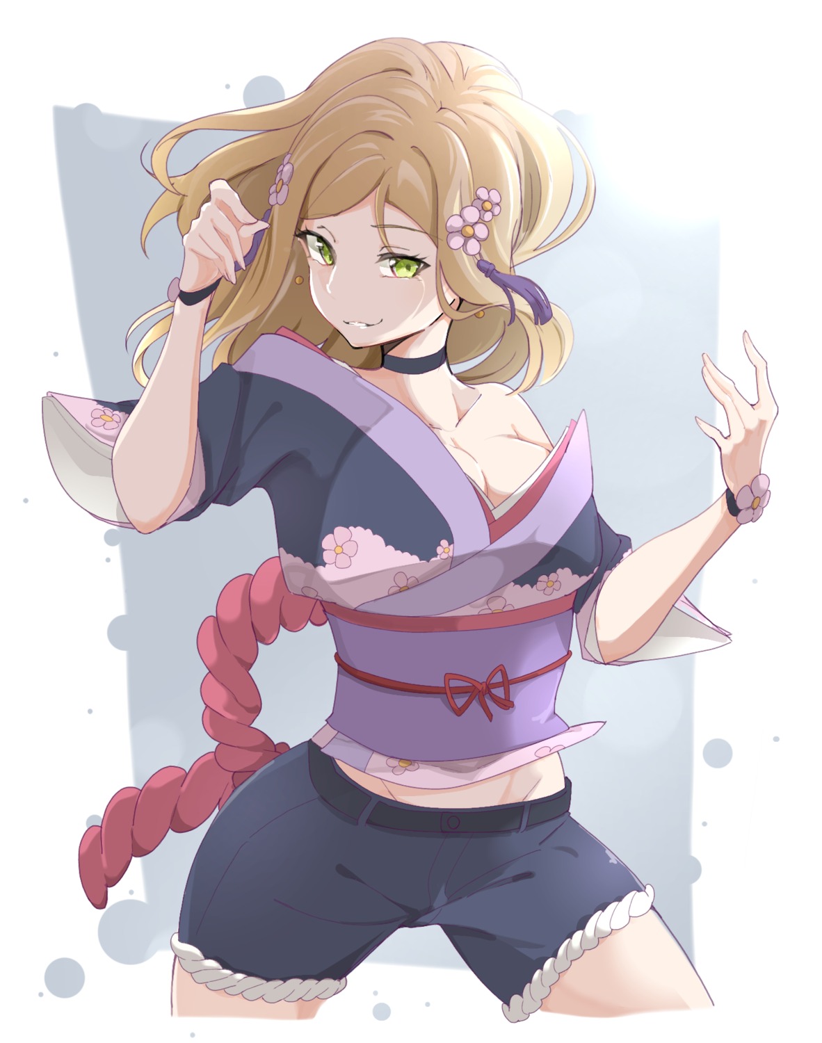 cleavage, japanese_clothes, komiyama_(user_ycnc3474), love_live!_(series), love_live!_sunshine!!, ohara_mari, open_shirt