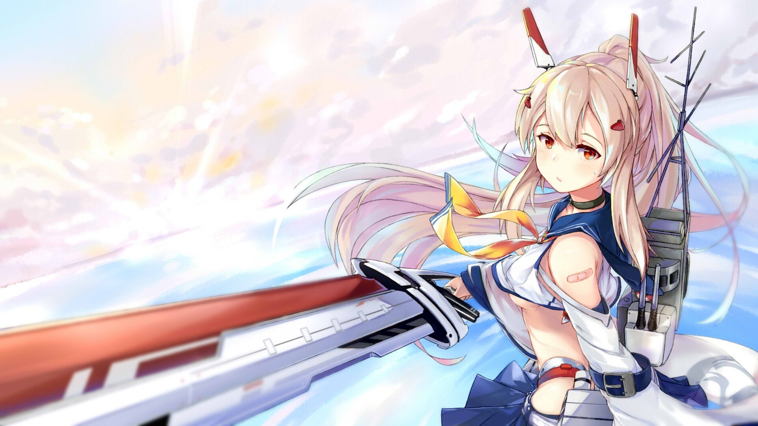 ayanami_(azur_lane), azur_lane, bandaid, seifuku, shionji_ax, sword, underboob