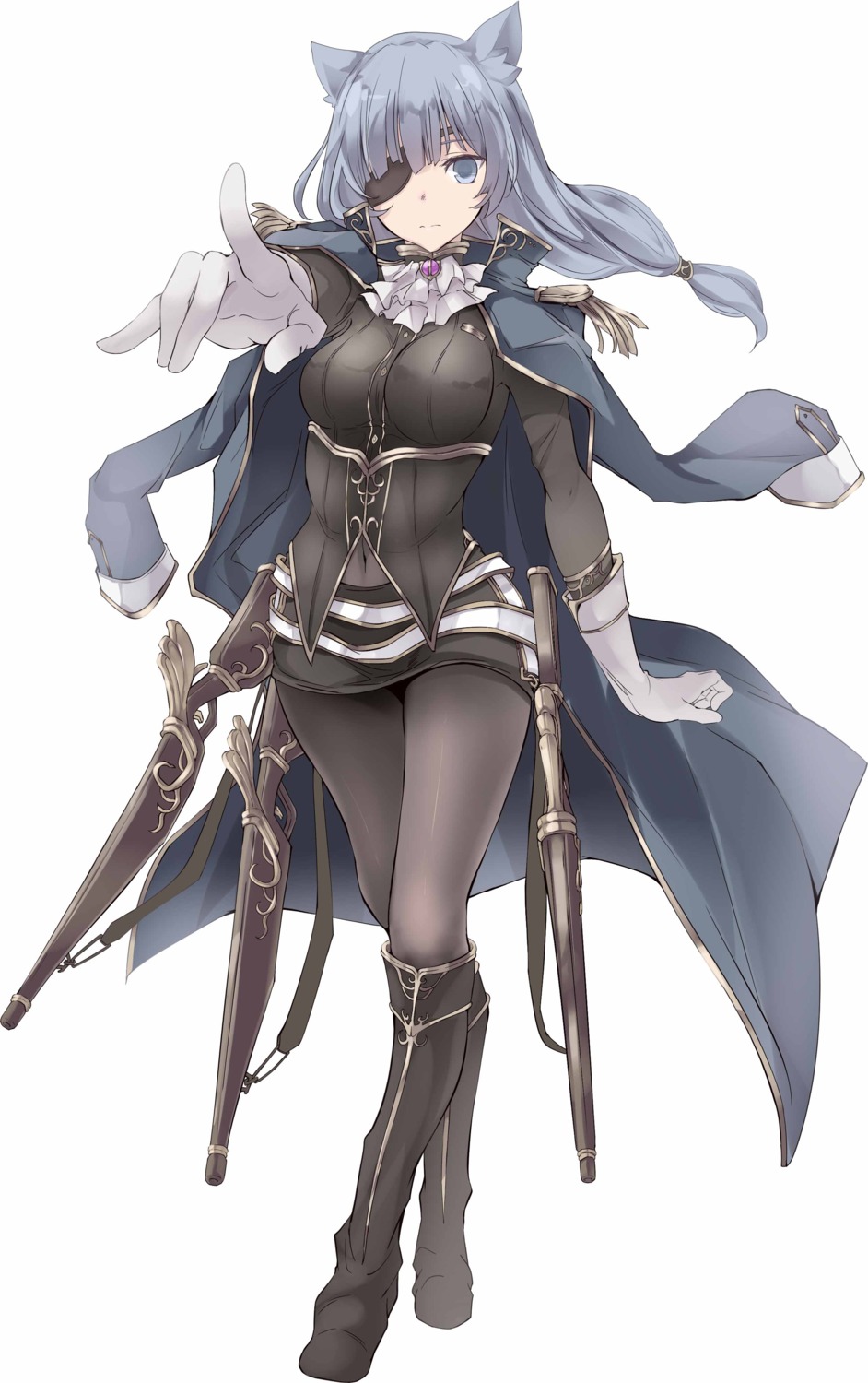 animal_ears, brave_girl_ravens, eyepatch, gun, pantyhose, shugami