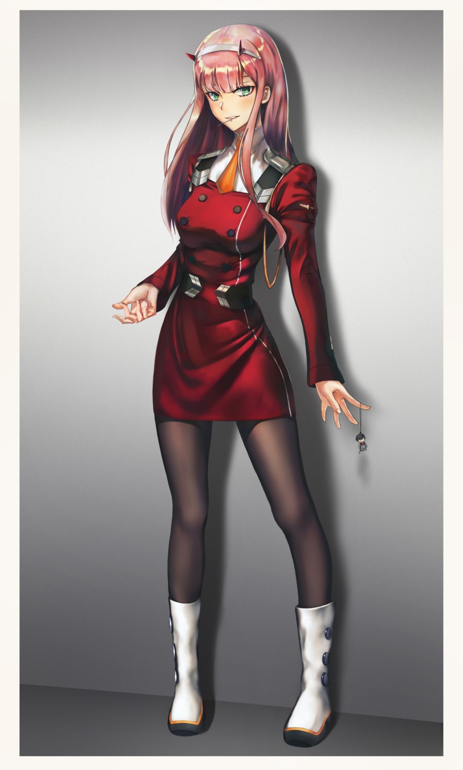 darling_in_the_franxx, hiro_(darling_in_the_franxx), horns, murasaki_saki, pantyhose, uniform, zero_two_(darling_in_the_franxx)