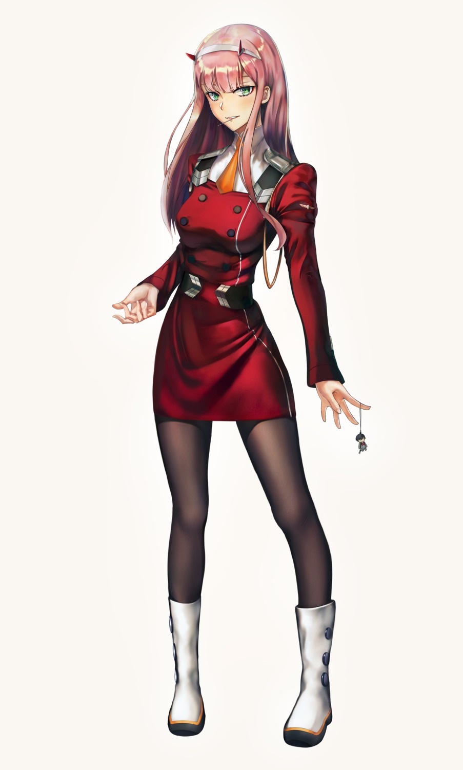 darling_in_the_franxx, hiro_(darling_in_the_franxx), horns, murasaki_saki, pantyhose, uniform, zero_two_(darling_in_the_franxx)