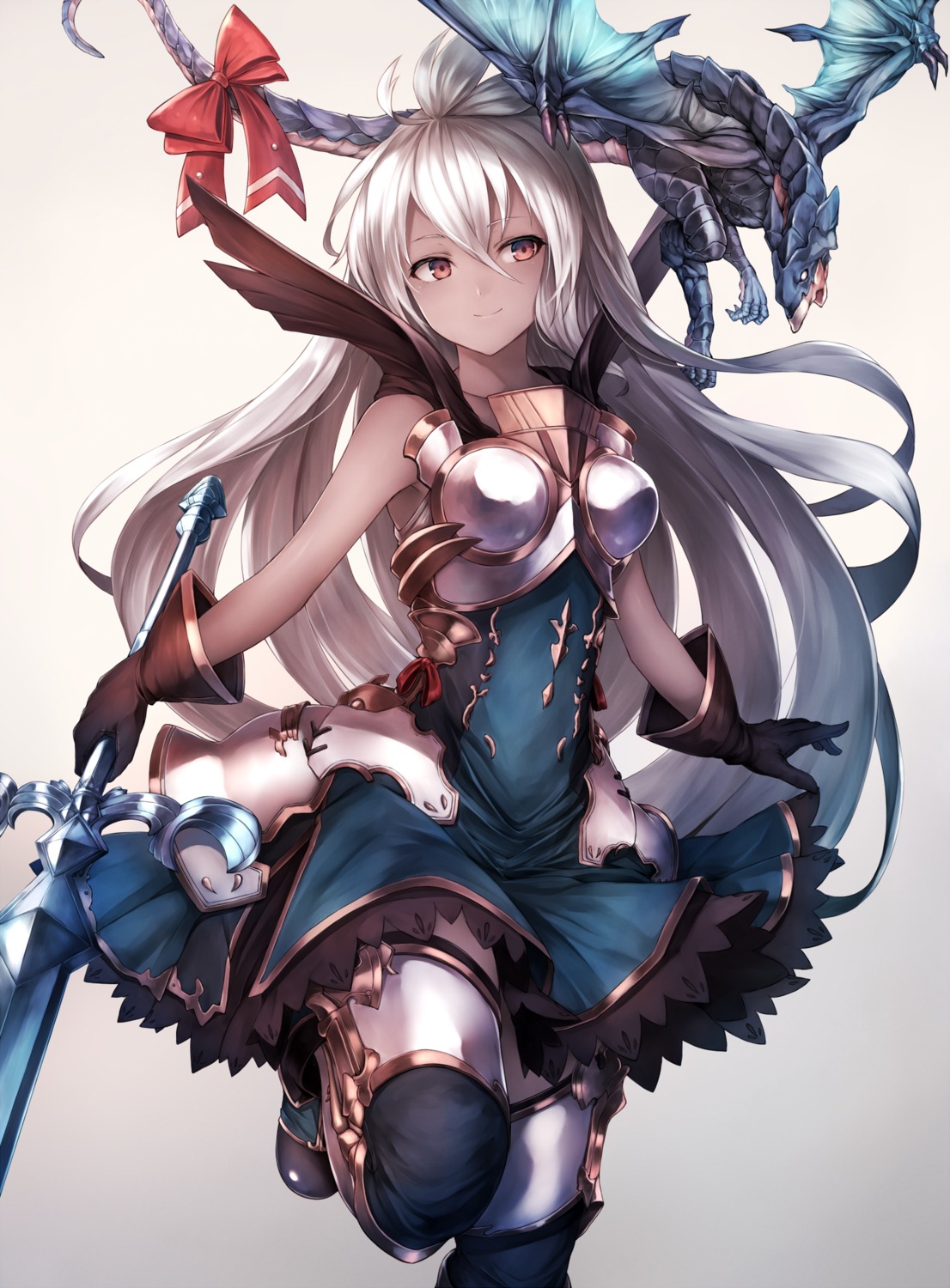 armor, granblue_fantasy, monster, snm_(sunimi), sword, thighhighs, zooey_(granblue_fantasy)