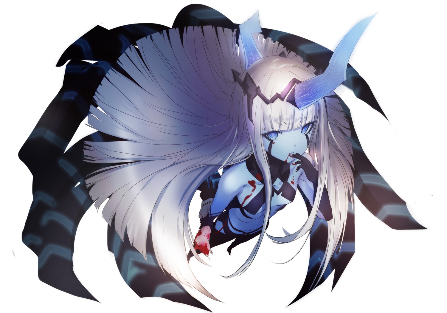 blood, carbon_(geschutz), cleavage, code_001, darling_in_the_franxx, horns, no_bra, tail