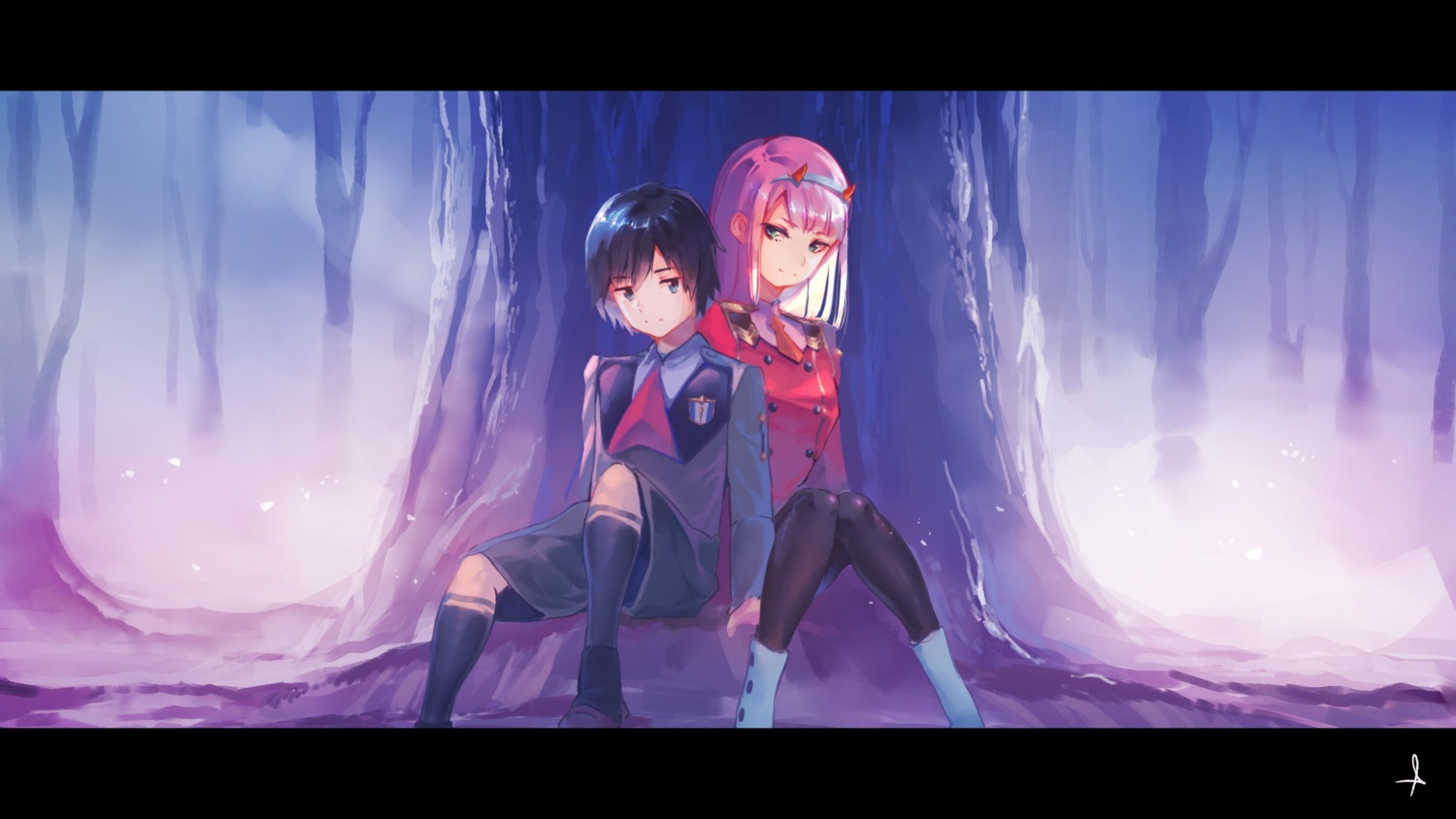 darling_in_the_franxx, hiro_(darling_in_the_franxx), horns, pantyhose, shijohane, uniform, zero_two_(darling_in_the_franxx)